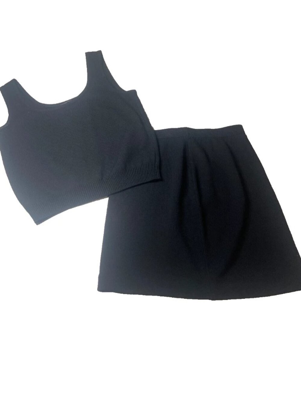 St. John Basics Tank Top And Skirt Set S Santana Knit Crop Mini Vintage Black